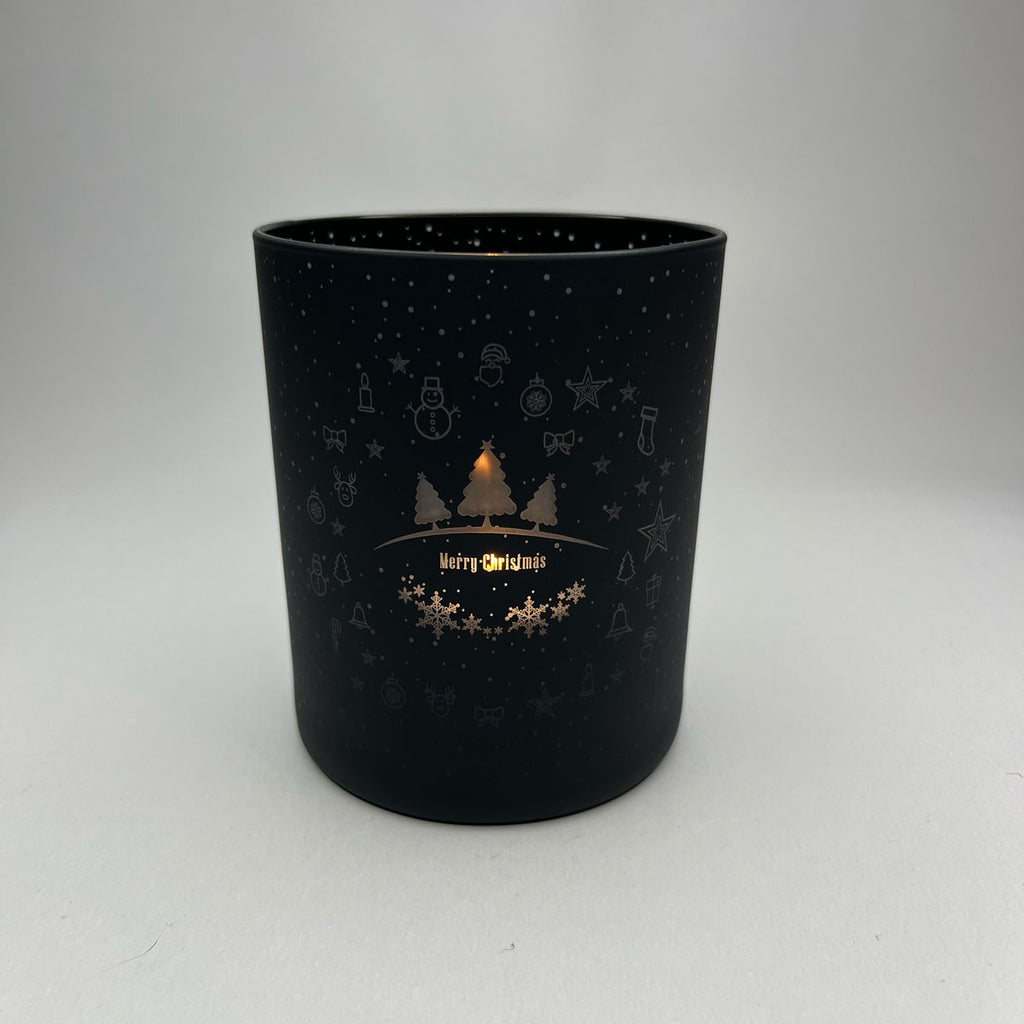 Merry Christmas - matt fekete gyertyatartó (300 ml)
